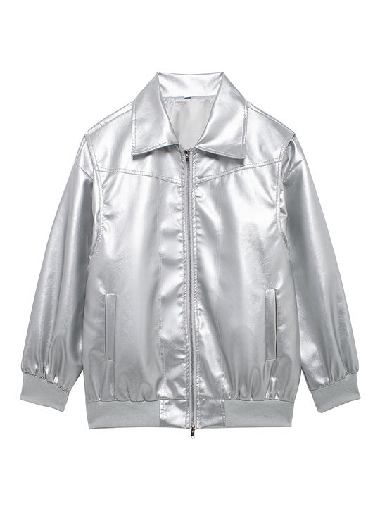 Damen Kunstlederjacke mit lässigem Schnitt und elastischem Saum EB
