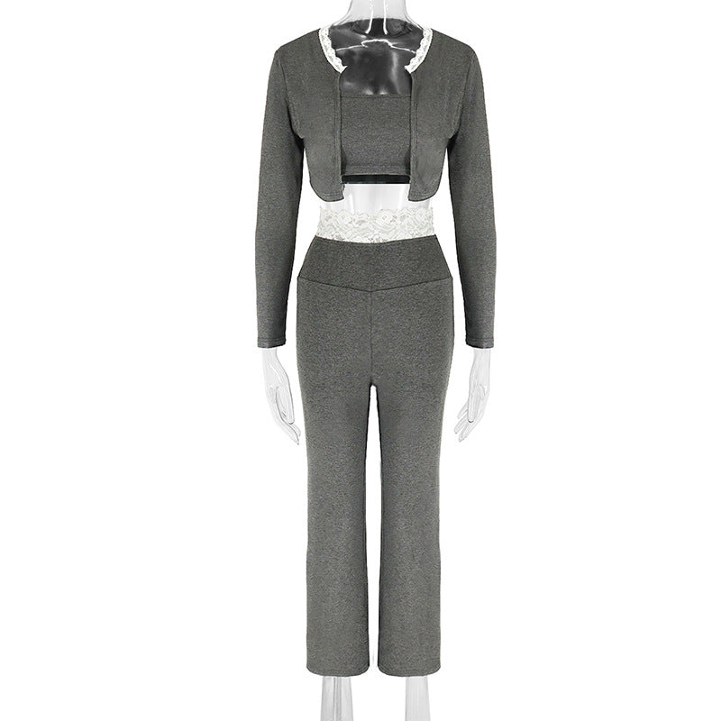Damen elegantes zwei-teiliges Set mit Spitzenakzenten EB