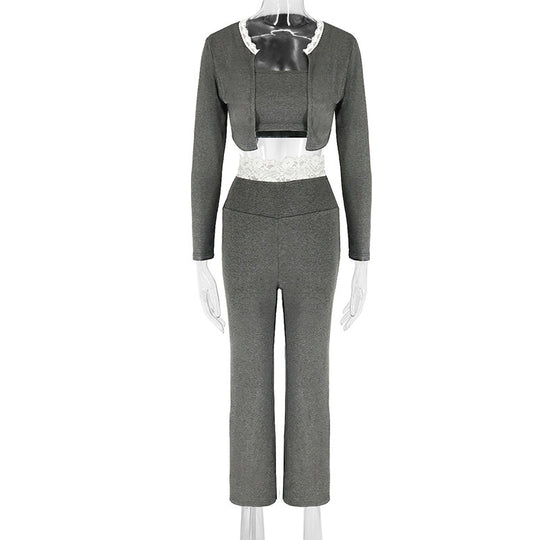 Damen elegantes zwei-teiliges Set mit Spitzenakzenten EB
