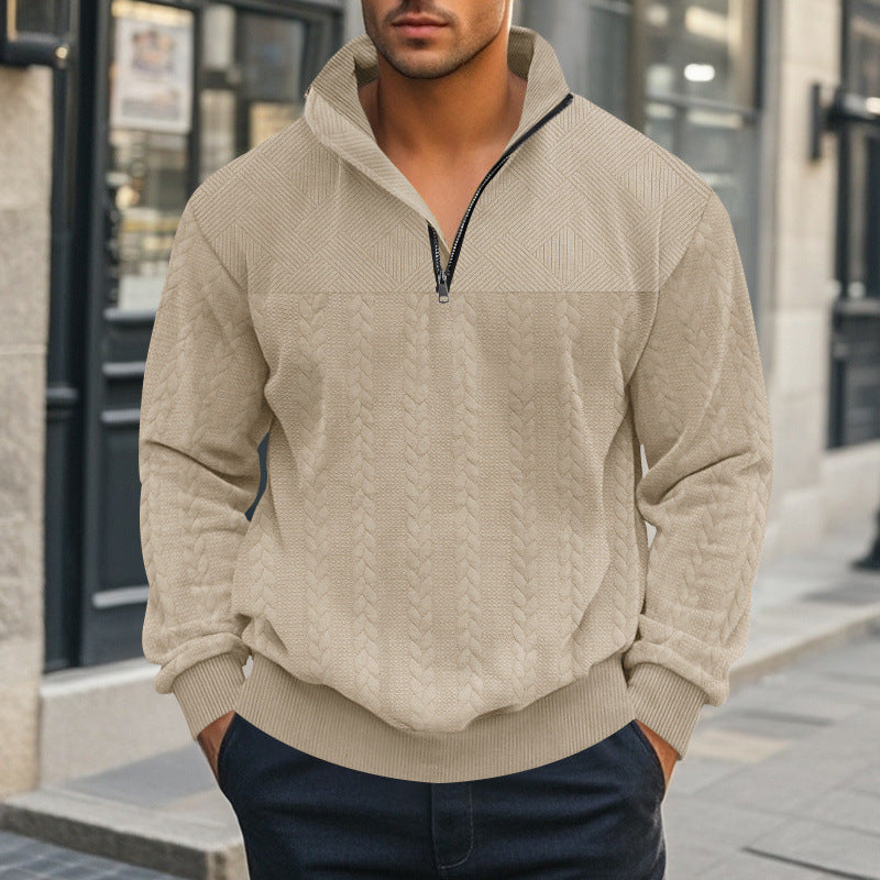 Herren Pullover mit strukturierter Optik und hohem Kragen EB