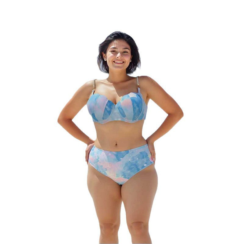 Damen Hoch geschnittenes Bikini-Set mit gepolstertem Oberteil und verstellbaren Trägern EB