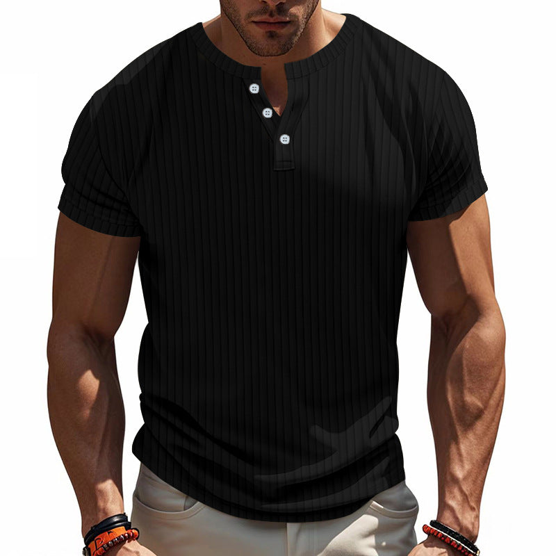 Herren Kurzarm-Henley-T-Shirt mit strukturiertem Design EB