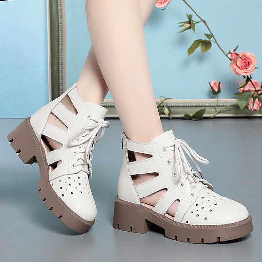Damen Cut-Out Schnürstiefeletten mit robustem Blockabsatz und atmungsaktivem Obermaterial EB