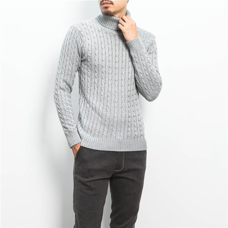 Herren nan Feinstrick-Rollkragenpullover mit Zopfmuster und schmaler Silhouette EB