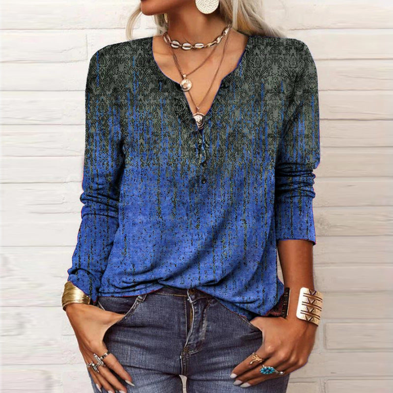 Damen langärmliges Casual-Shirt mit verspieltem Muster EB