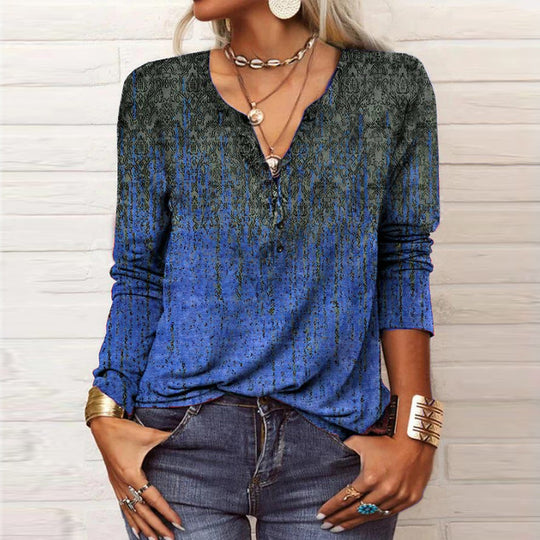 Damen langärmliges Casual-Shirt mit verspieltem Muster EB