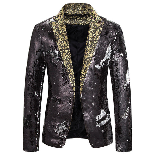Herren extravagante Pailletten-Blazerjacke EB