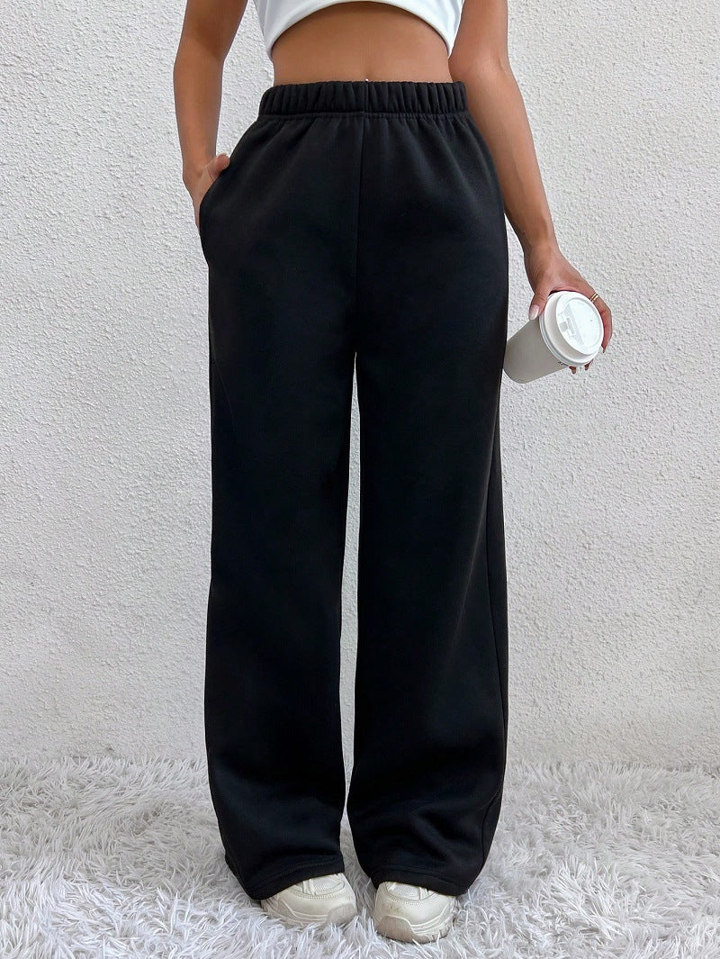 Damen Bequeme High-Waist Freizeithose mit weitem Schnitt EB