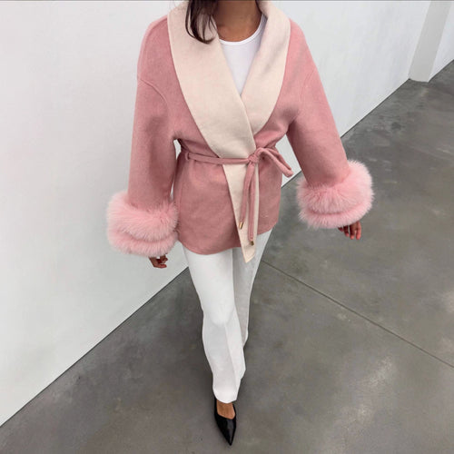 Damen Elegante Kurzjacke mit luxuriösen Fellverzierungen EB