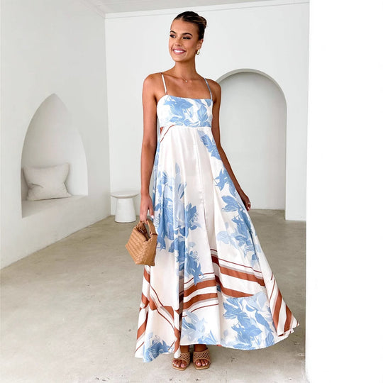 Damen Maxikleid mit elegantem floralem Design und schwingendem Rock EB