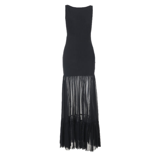 Damen Maxikleid mit transparentem unteren Saum EB