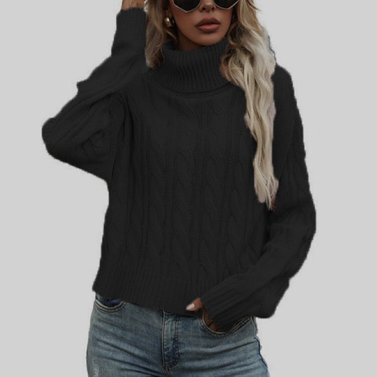 Damen Rollkragenpullover mit strukturiertem Zopfmuster und lässigem Schnitt EB