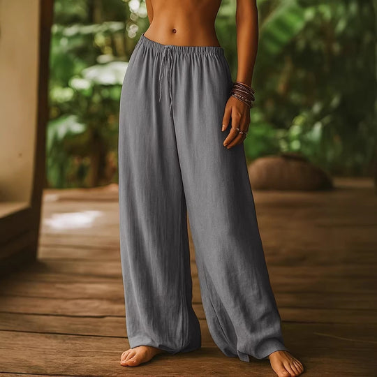 Damen Weit geschnittene Sommer-Hose mit elastischem Bund und Kordelzug EB