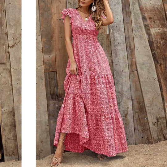 Damen Maxikleid mit voluminösem Rock und dekorativen Rüschen EB