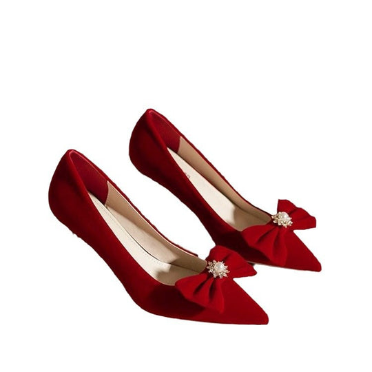 Damen elegante Pumps mit zierlichem Schleifenakzent und glitzernden Applikationen EB