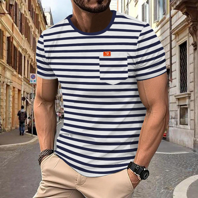 Herren nan maritim inspiriertes Streifen-T-Shirt mit Brusttasche und Slub-Jersey EB