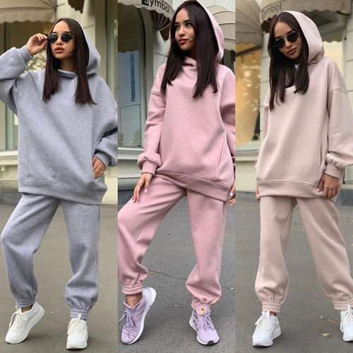 Damen Sportliches Hoodie- und Jogginghosen-Set im lässigen Design mit Kapuze EB