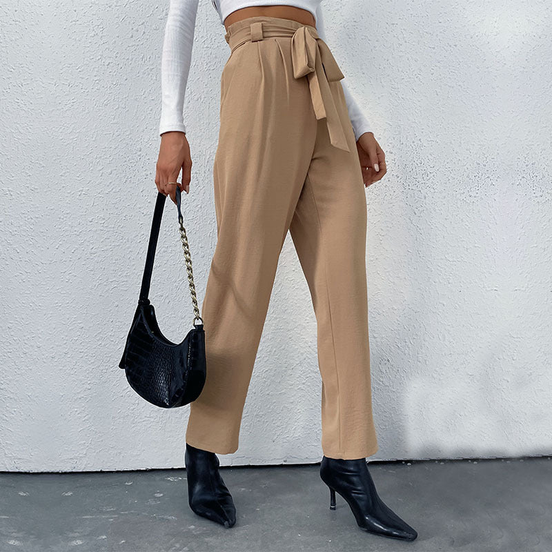 Damen elegante Hochbundhose mit Bindegürtel EB