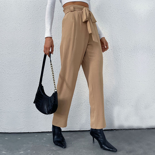 Damen elegante Hochbundhose mit Bindegürtel EB