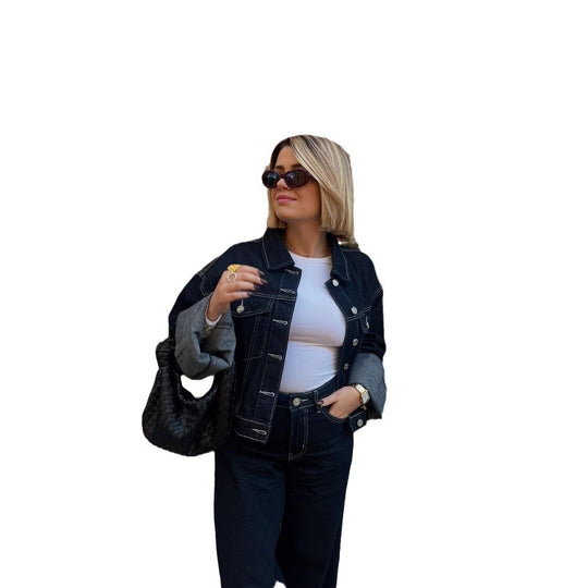 Damen Weit geschnittene Denim-Hose mit modischem Aufschlag EB
