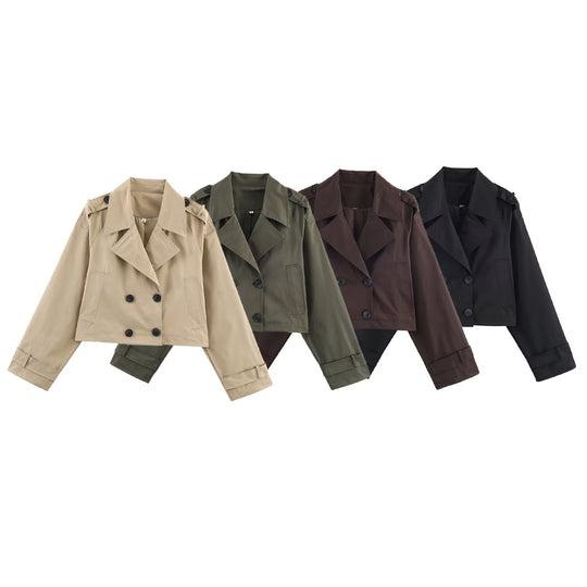 Damen Cropped Trenchcoat mit doppelter Knopfleiste und praktischen Taschen EB