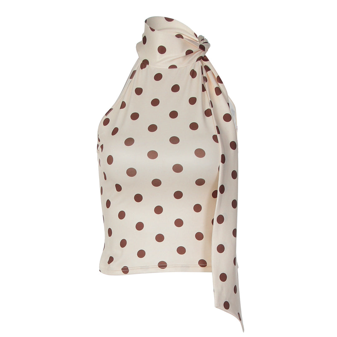 Damen asymmetrisches Polka-Dot-Top mit hohen Schnittlinien und elegantem Halterdesign EB
