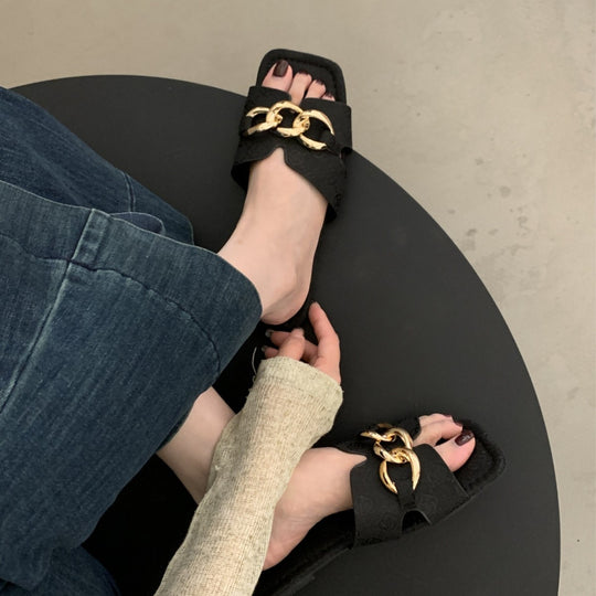 Damen Offene Sandalen mit elegantem Ketten-Detail EB