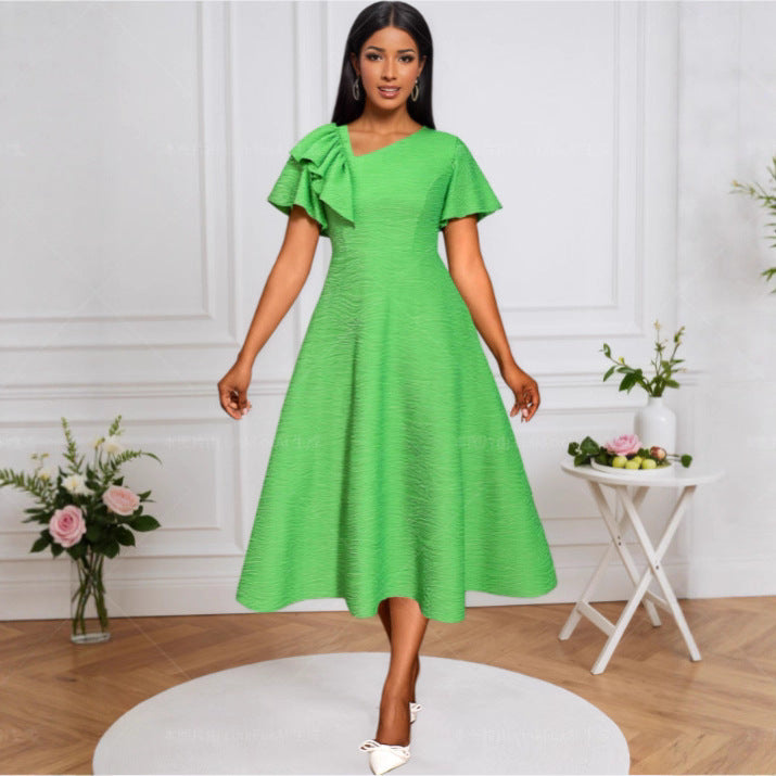 Damen elegantes Midikleid mit Rüschen-Details EB