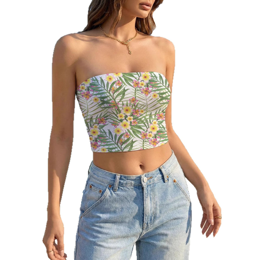 Damen Bandeau-Top mit kreativen Blumen- und Blattmotiven EB