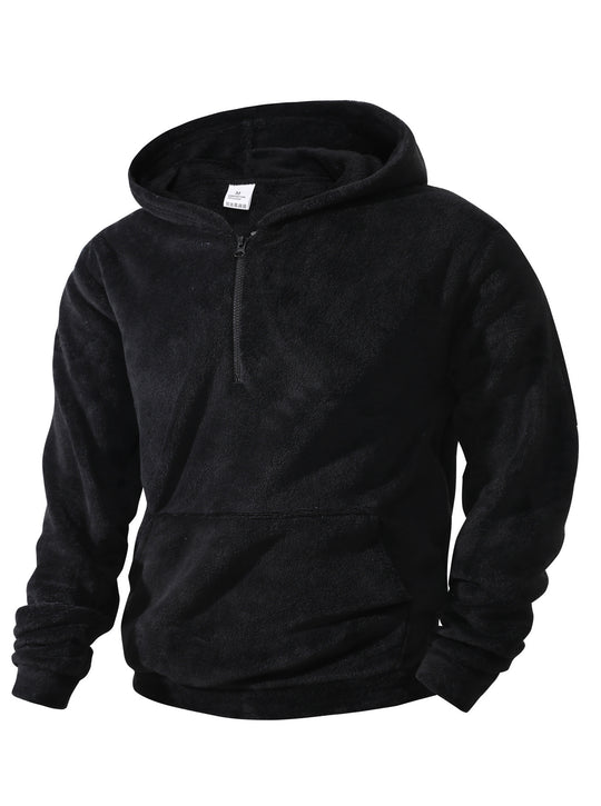 Herren nan kuscheliger Microfleece-Hoodie mit Halbzip, Kapuze und Kängurutasche EB