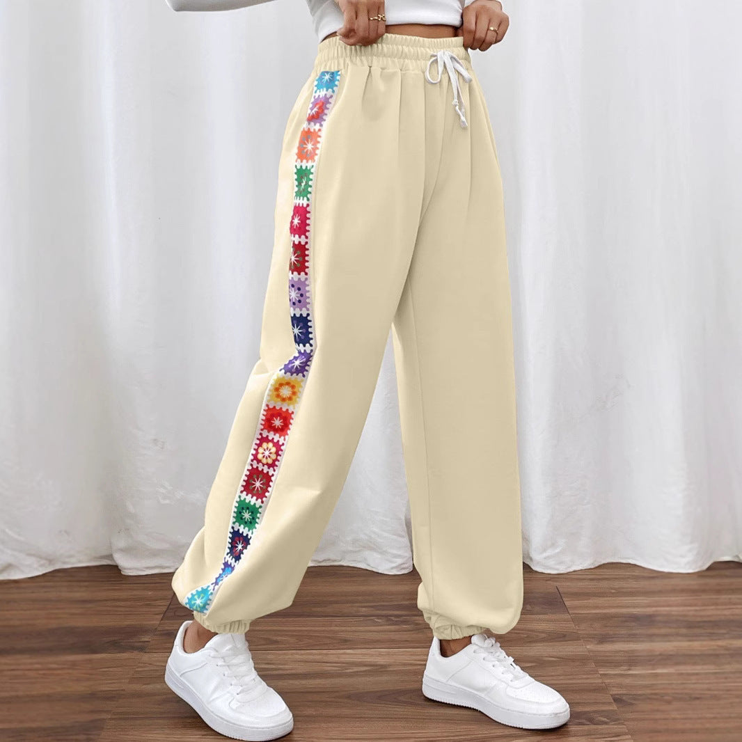 Damen Freizeit-Hose mit buntem Blumenmuster und elastischem Bund EB