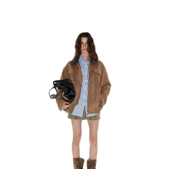 Damen Luxuriöse Wildlederjacke mit modernem Stehkragen EB