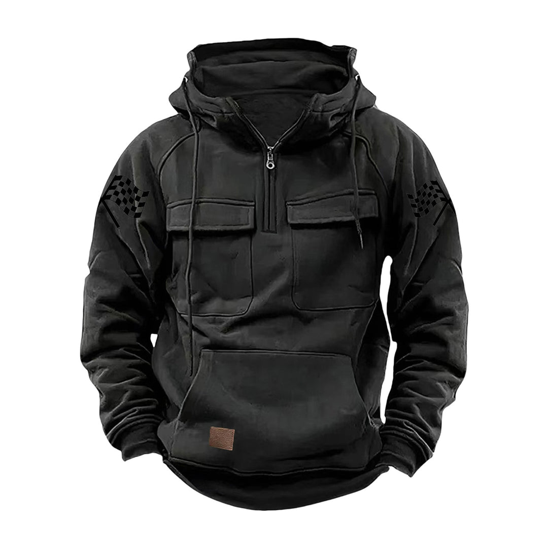Herren nan Kapuzenpullover mit Halbzip, Cargo-Brusttaschen und Kängurutasche EB