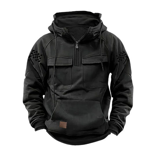 Herren nan Kapuzenpullover mit Halbzip, Cargo-Brusttaschen und Kängurutasche EB