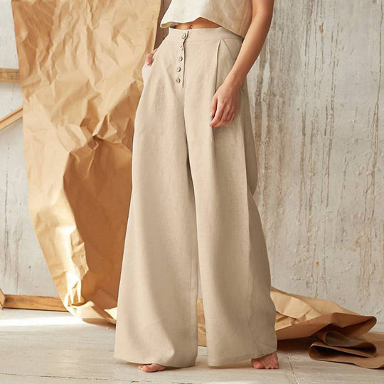 Damen nan weite Leinenhose mit hoher Taille und seitentaschen EB