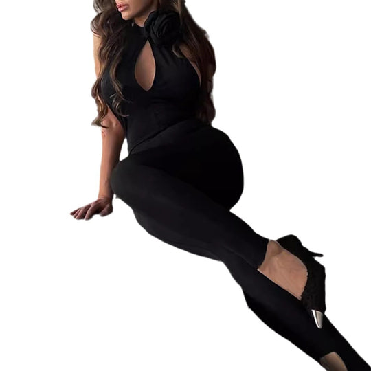 Damen Jumpsuit mit Dekolleté und floralem Akzent EB