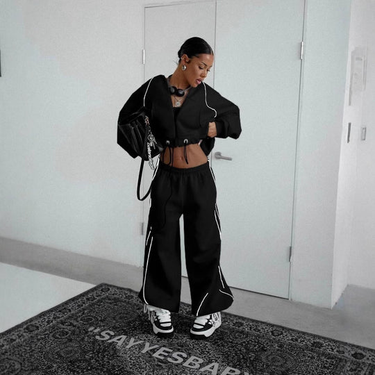 Damen nan weites Oversize-Trackset mit Reißverschluss-Kapuzenjacke und extraweiter Loungehose EB