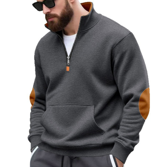 Herren sportlicher Pullover mit halbem Reißverschluss und praktischem Kängurutasche EB