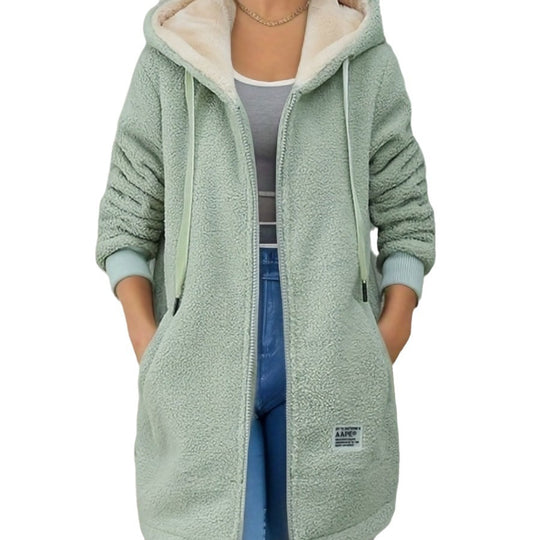 Damen Kuschelige Fleecejacke mit Kapuze und praktischen Taschen EB