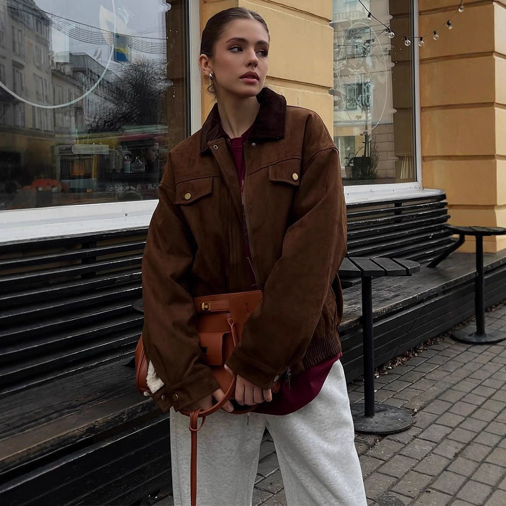 Damen Trendige Wildlederjacke mit fransigen Details EB