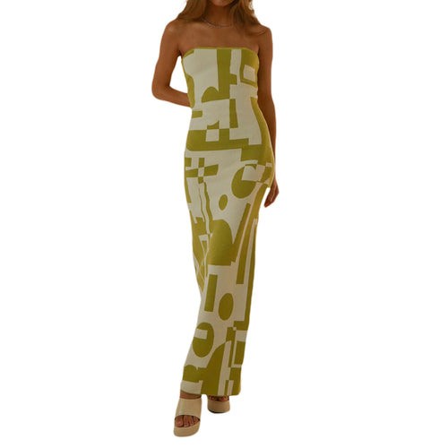 Damen figurbetontes Maxikleid mit asymmetrischem geometrischen Muster EB