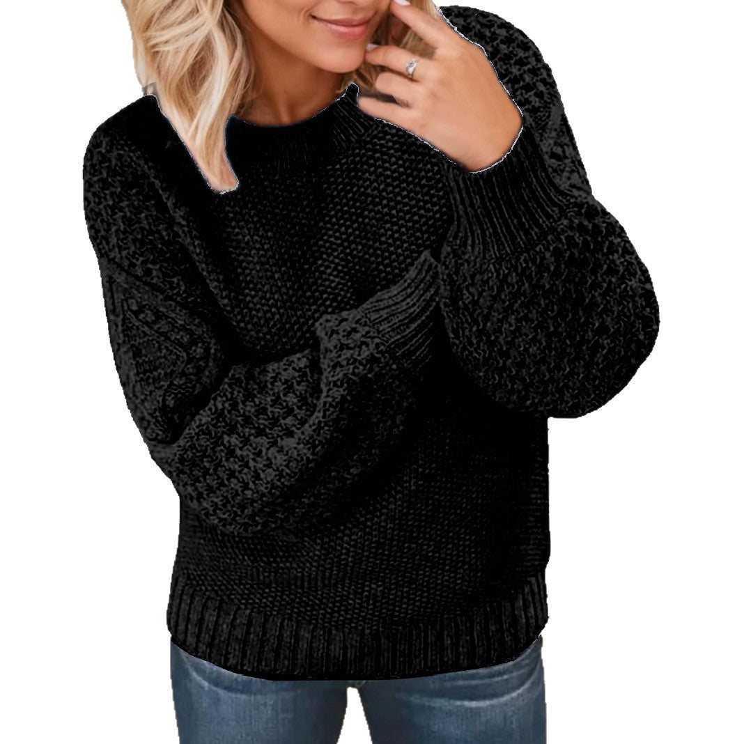 Damen Grober Strickpullover mit voluminösen Ärmeln und einzigartiger Textur EB