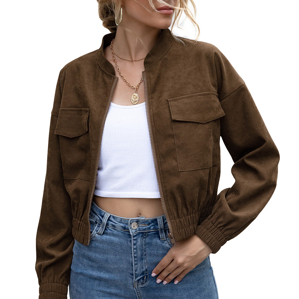 Damen Bomberjacke mit elastischem Bund und aufgesetzten Taschen EB