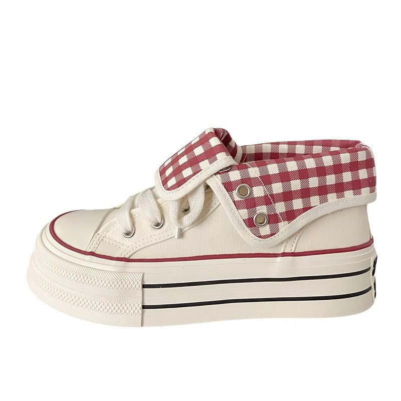 Damen Plateau-Sneaker mit verstellbarem Knöchelriemen und kariertem Innenfutter EB