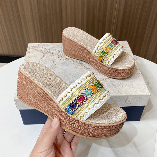 Damen Wedge-Sandalen mit eleganten Glitzer-Applikationen EB