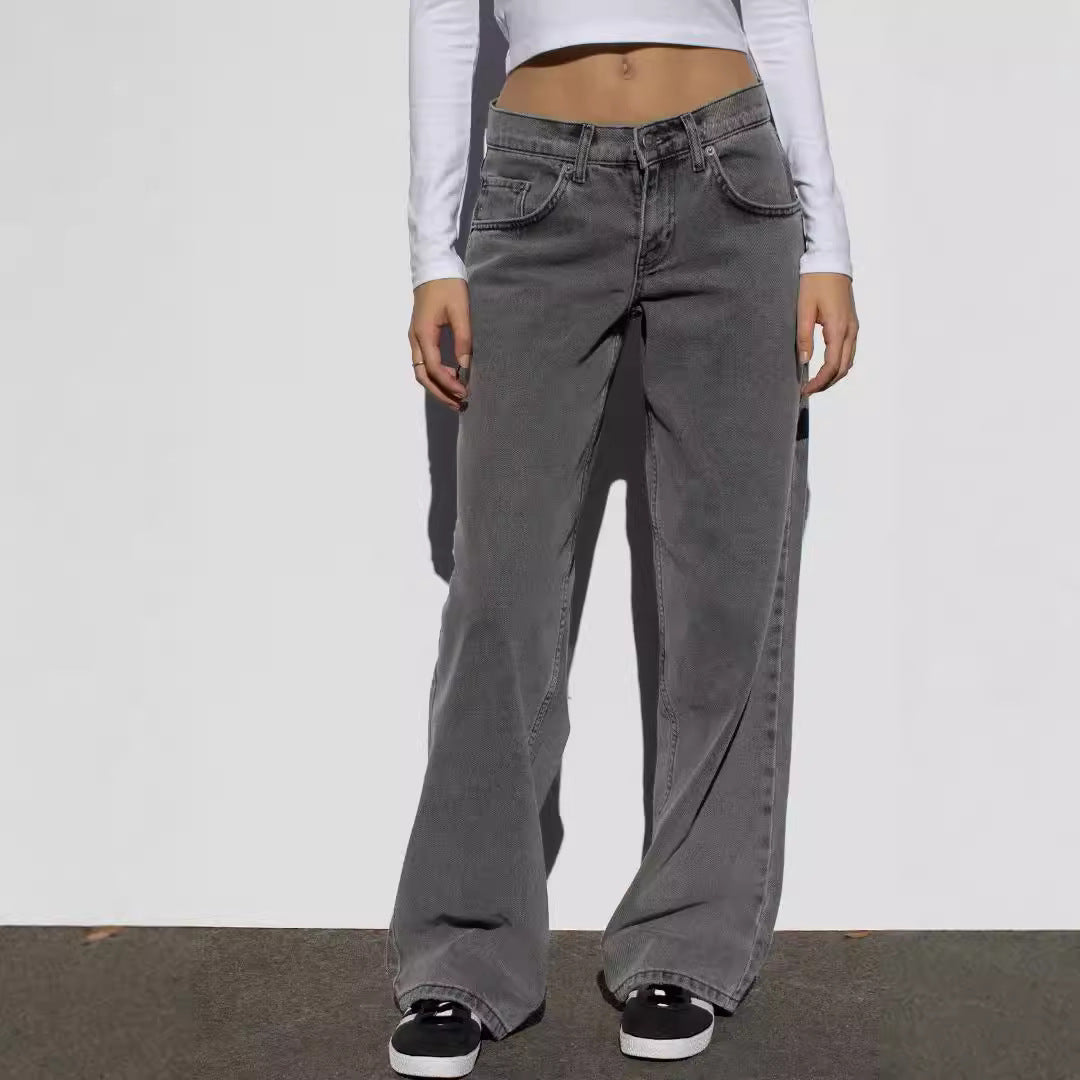 Damen nan weites Denim Hosenmodell mit tiefem Bund und weitem Schlag EB