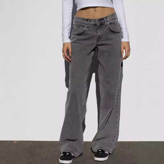 Damen nan weites Denim Hosenmodell mit tiefem Bund und weitem Schlag EB