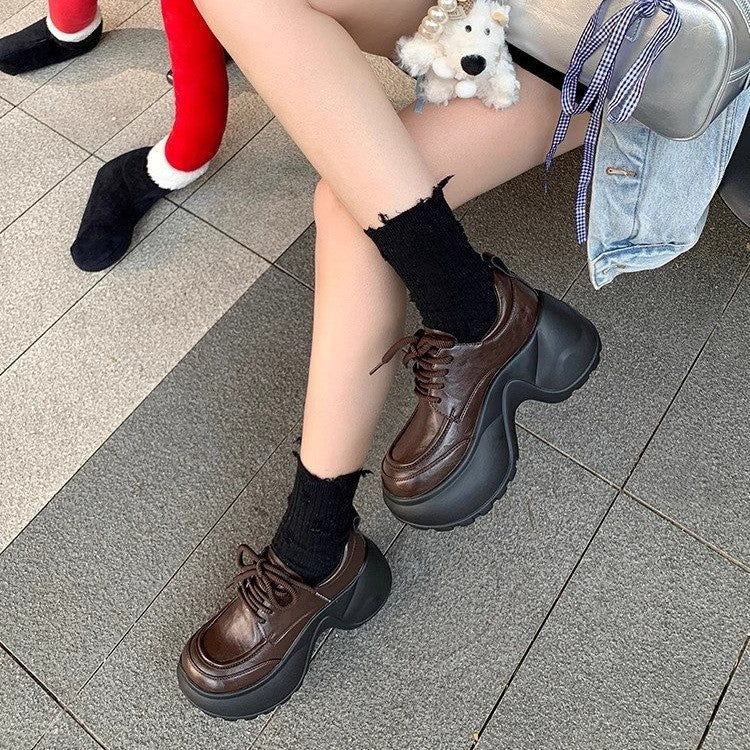 Damen Trendige Chunky Schnürschuhe mit ausgeprägter Sohle EB