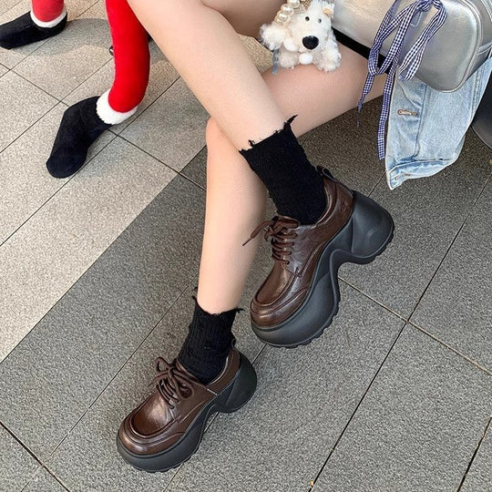 Damen Trendige Chunky Schnürschuhe mit ausgeprägter Sohle EB