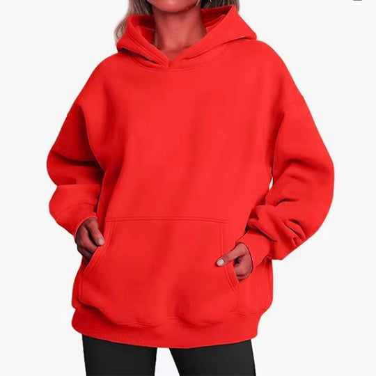 Damen nan Oversize-Kapuzenpullover mit Raglanärmeln, Kängurutasche und weichem Fleece-Innenfutter EB